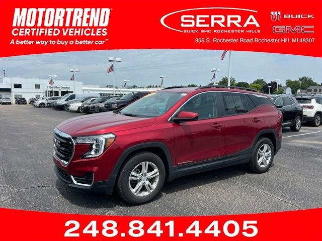 2023 GMC Terrain SLE in Volcanic Red Tintcoat — front three-quarter view