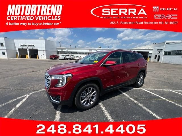 2024 GMC Terrain SLT in Volcanic Red Tintcoat — front three-quarter view