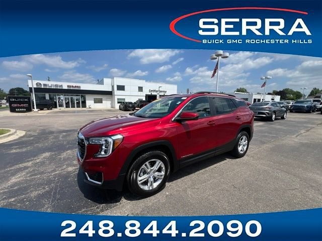 2023 GMC Terrain SLE in Volcanic Red Tintcoat — front three-quarter view