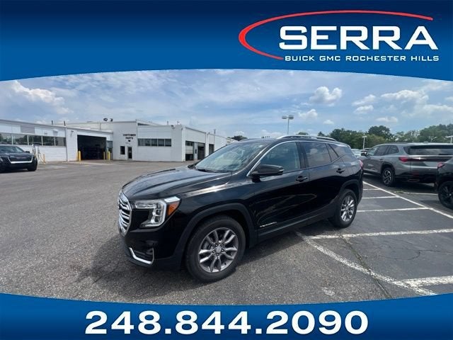 2024 GMC Terrain SLT in Ebony Twilight Metallic — front three-quarter view