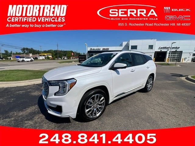 2024 GMC Terrain Denali in White Frost Tricoat — front three-quarter view