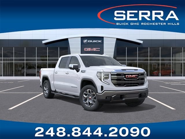 2026 GMC Sierra 1500 SLT in Summit White — front three-quarter view